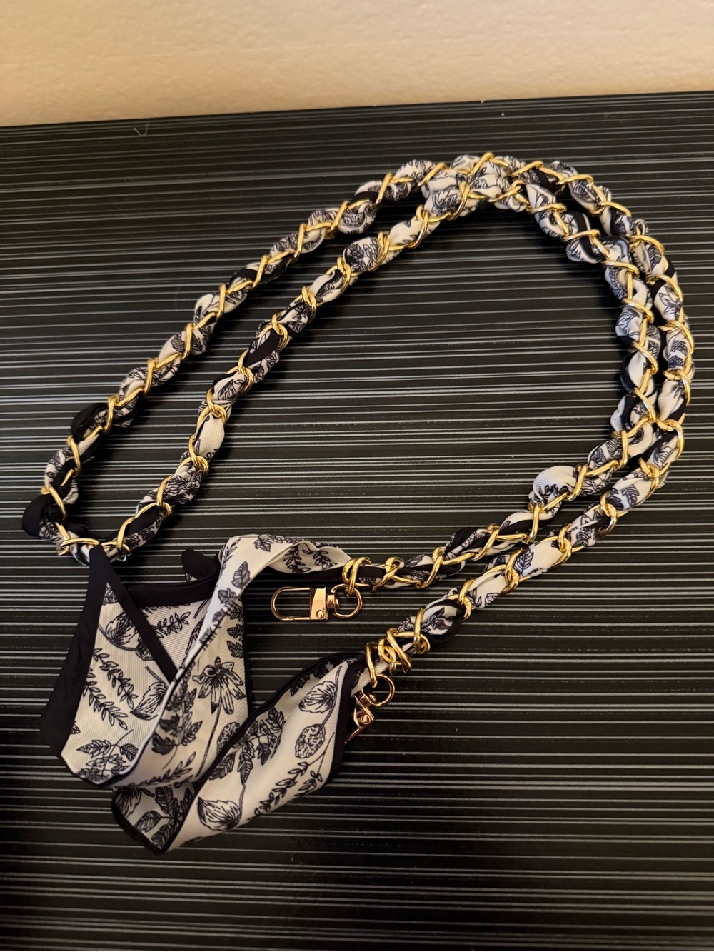 Black & White Floral Scarf Chain Strap - Women Accessories